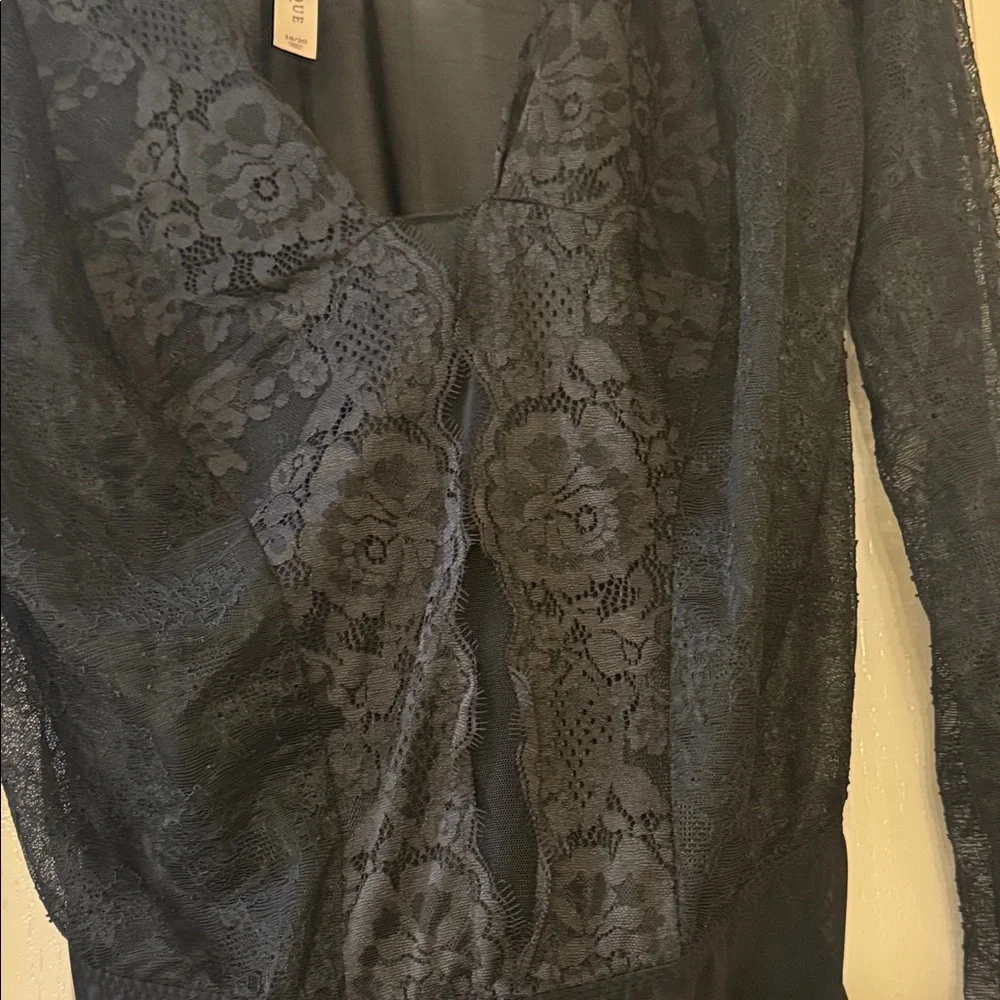 Cacique Sexy Women's Black Lace Long-Sleeve Bodysuit